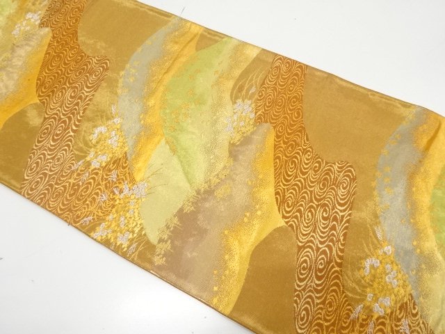 JAPANESE KIMONO / ANTIQUE FUKURO OBI / SILK / WOVEN FLORAL PLANTS